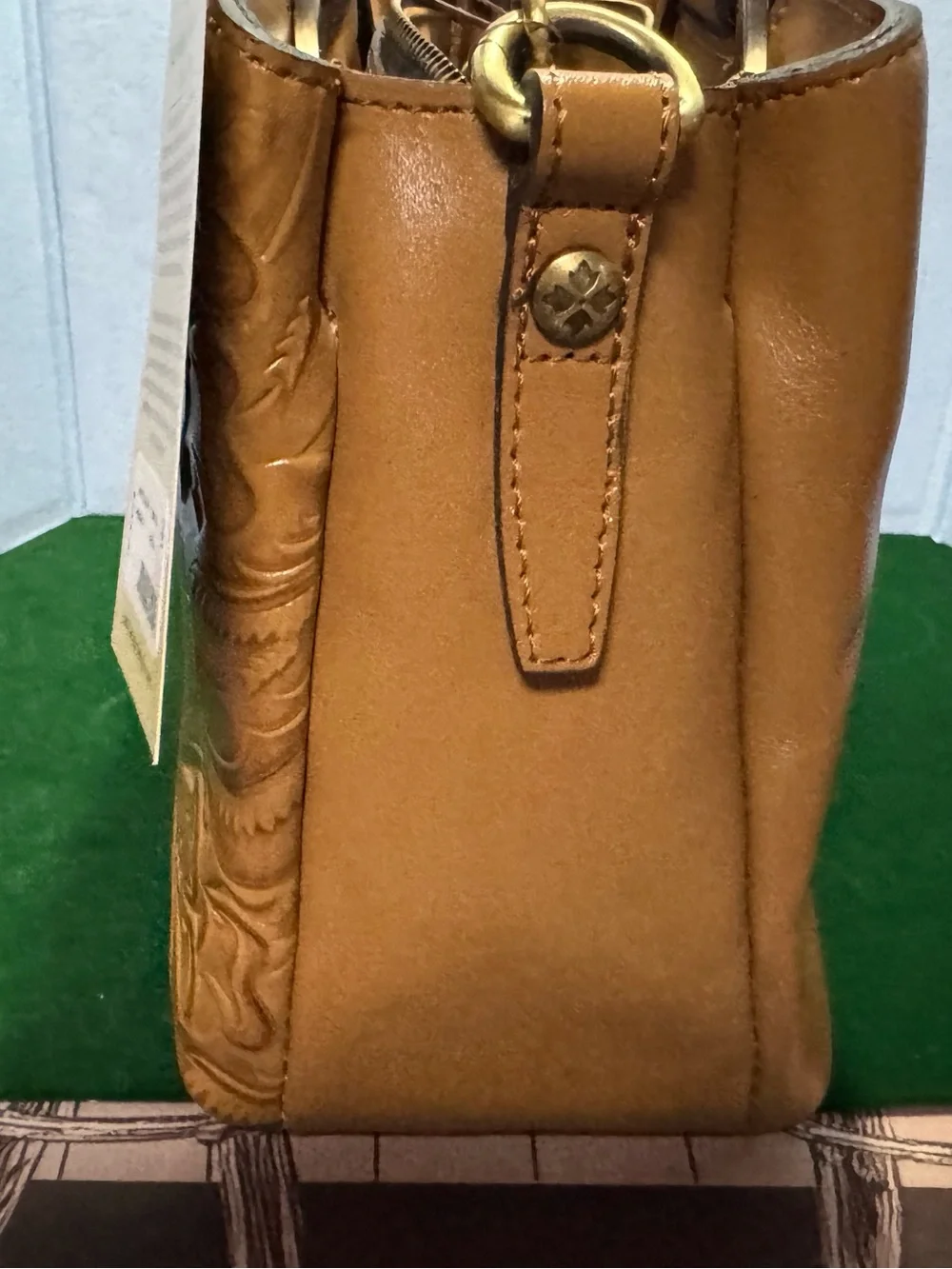 Patricia Nash Cognac Tooled Floral Leather Satchel